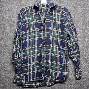 SuitSupply Albiate Milano Men Plaid Button Down Shirt Navy Green 15.5 39 SMALL